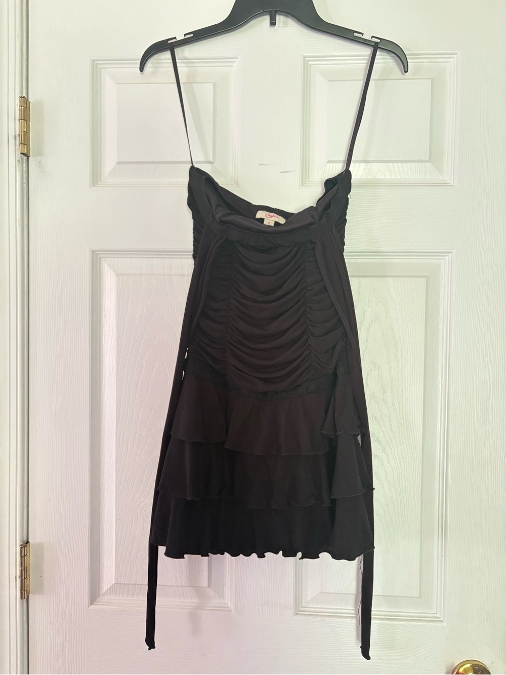 Vintage Y2K Candie's Black Ruched Tiered Ruffle Mini Dress - Size S